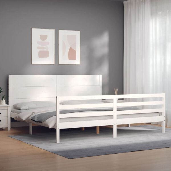vidaXL Estrutura de cama com cabeceira 200x200cm madeira maci&ccedil;a branco
