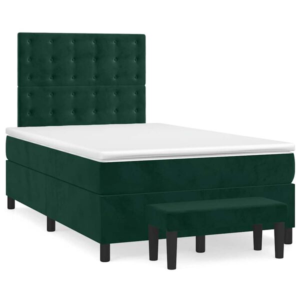 vidaXL Cama boxspring com colch&atilde;o 120x200 cm veludo verde-escuro