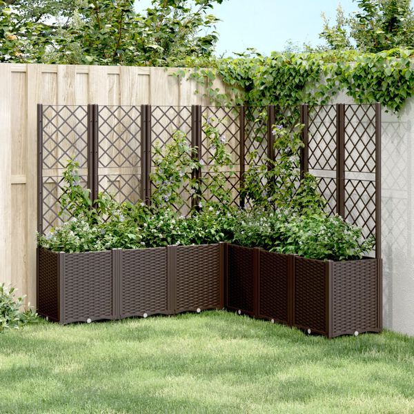 vidaXL Vaso/floreira de jardim c/ treli&ccedil;a 160x160x140 cm PP castanho