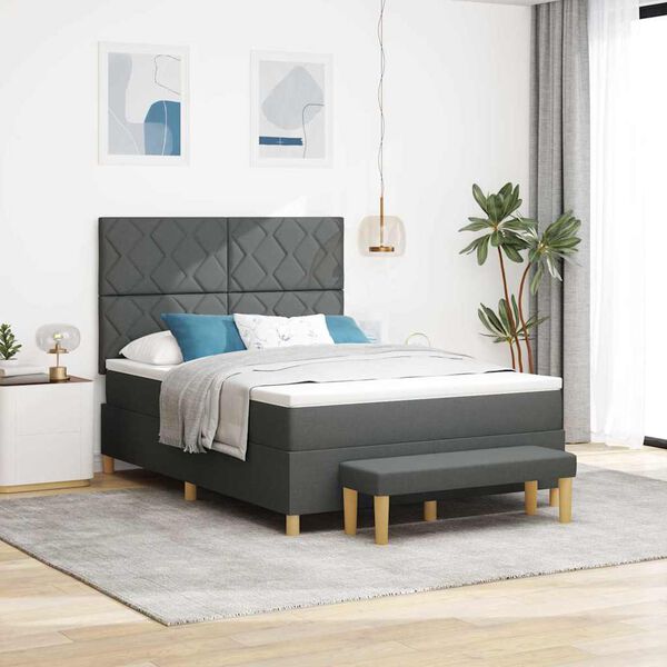 vidaXL Cama Box com colch&atilde;o Cinzento escuro 160 x 200 cm tecido