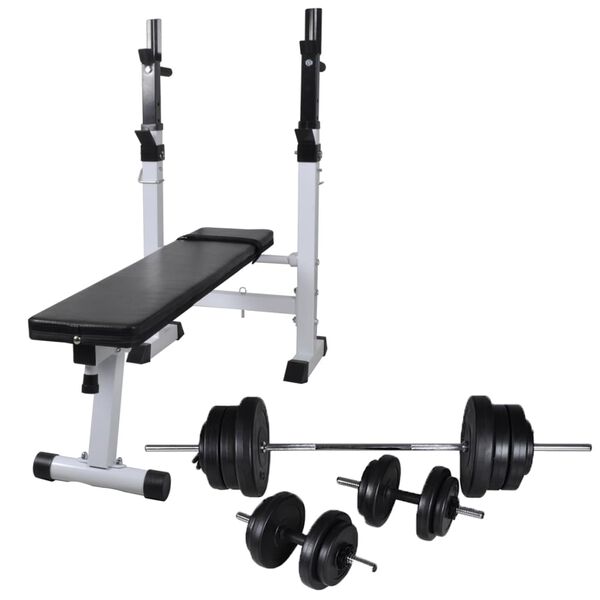 vidaXL Banco musculação c/ suporte p/ pesos + barras e halteres 60,5kg
