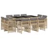 vidaXL 11 pcs conj. jantar jardim c/ almofad&otilde;es vime PE bege misturado