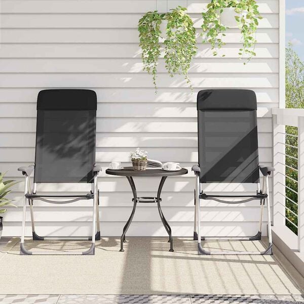 vidaXL Cadeiras de campismo dobr&aacute;veis 2 pcs alum&iacute;nio preto