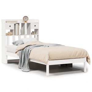 vidaXL Cama com estante sem colch&atilde;o 90x200 cm pinho maci&ccedil;o branco