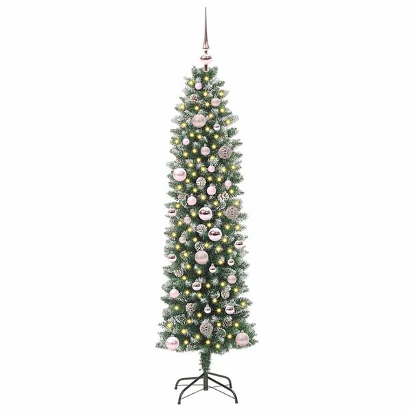 vidaXL &Aacute;rvore Slim de Natal Artificial Verde e Branco 150 cm