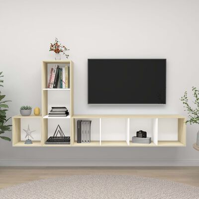 vidaXL 3 pcs conjunto móveis de TV contraplacado branco e carv. sonoma