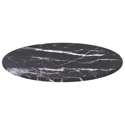vidaXL Tampo mesa Ø30x0,8 cm vidro temperado design mármore preto