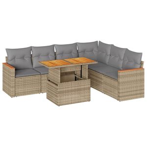 vidaXL 7 pcs conjunto sof&aacute;s jardim com almofad&otilde;es vime PE/ac&aacute;cia bege