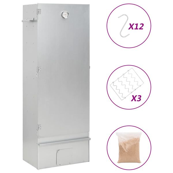 vidaXL Defumador BBQ c/ aparas madeira 44,5x29x110 cm a&ccedil;o galvanizado