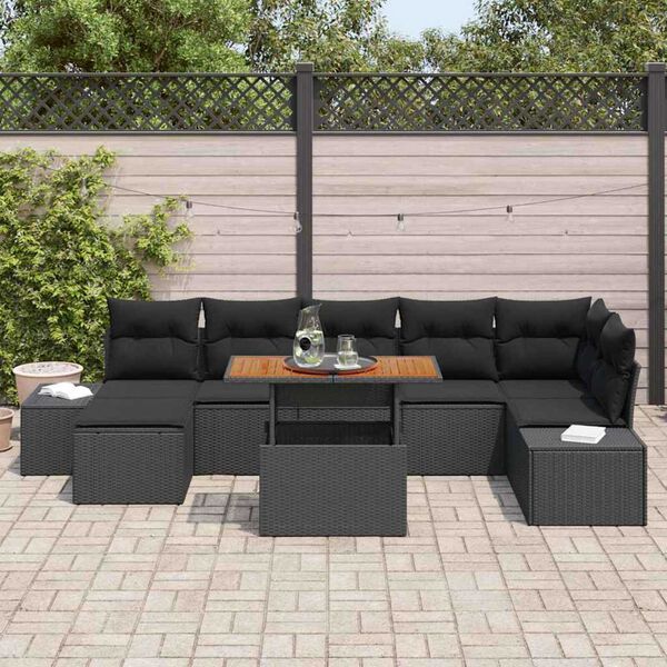 vidaXL Conjunto de Sof&aacute; de Jardim 8 pcs Preto Rattan Sint&eacute;tico