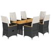 vidaXL 7 pcs conjunto de jantar p/ jardim c/ almofad&otilde;es vime PE preto