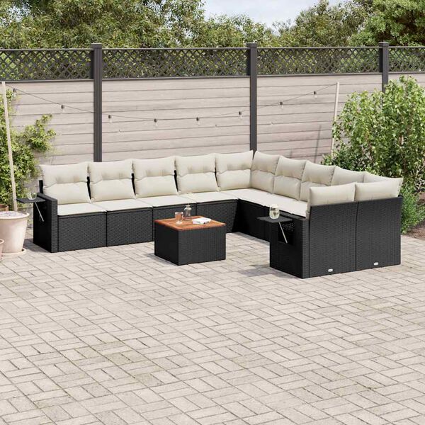 vidaXL 11 pcs conjunto sof&aacute;s de jardim c/ almofad&otilde;es vime PE preto