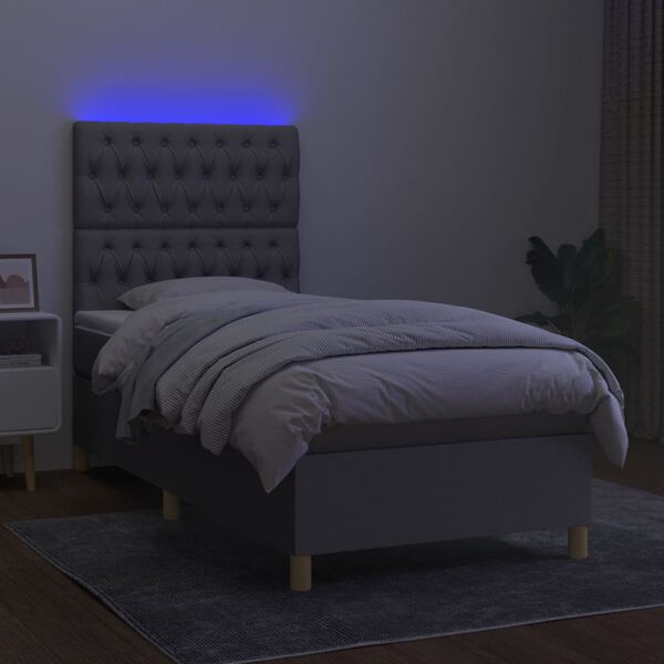 vidaXL Cama box spring c/ colch&atilde;o e LED 80x200 cm tecido cinza-claro