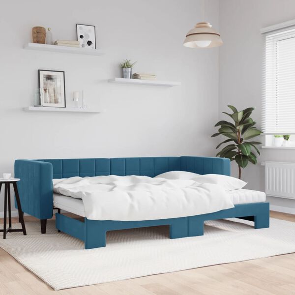 vidaXL Sof&aacute;-cama com gavet&atilde;o e colch&otilde;es 80x200 cm veludo azul