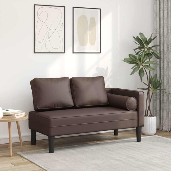 vidaXL Chaise longue com almofadões couro artificial castanho