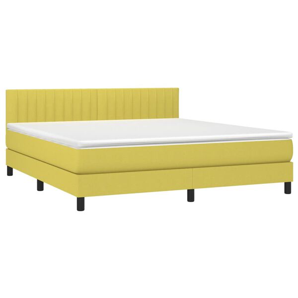vidaXL Cama box spring c/ colch&atilde;o e LED 180x200 cm tecido verde