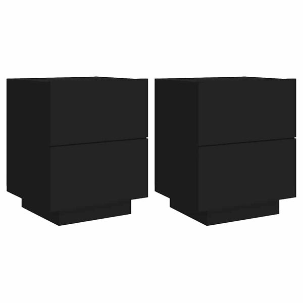 vidaXL Mesas de cabeceira c/ luzes LED 2 pcs derivados madeira preto