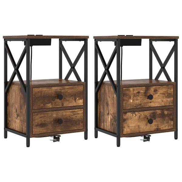 vidaXL Arm&aacute;rio de Cabeceira 2 pcs Carvalho Defumado 40 x 31 x 60 cm