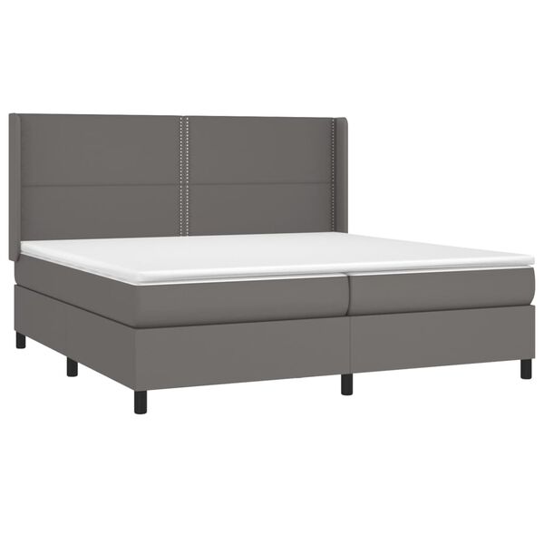 vidaXL Cama box spring c/ colch&atilde;o/LED 200x200cm couro artificial cinza