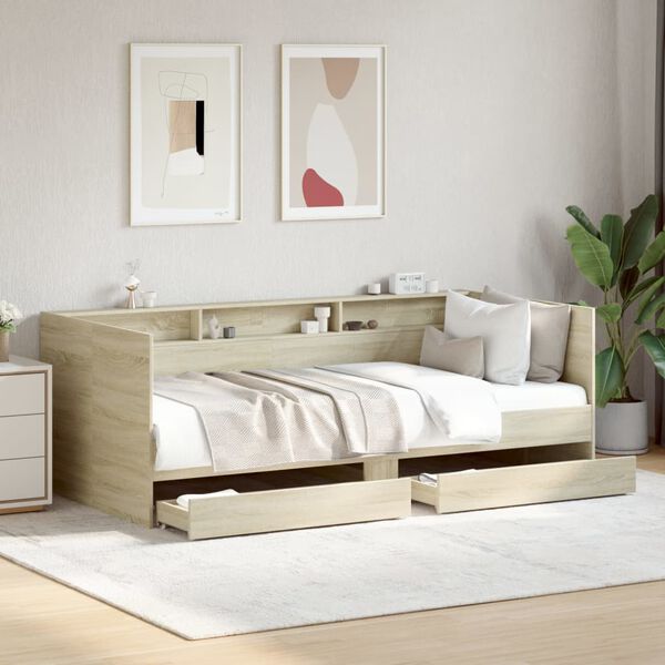 vidaXL Sof&aacute;-cama com gavetas sem colch&atilde;o 75x190 cm carvalho sonoma