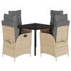 vidaXL 5pcs conj. jantar jardim c/ almofad&otilde;es vime PE bege misturado