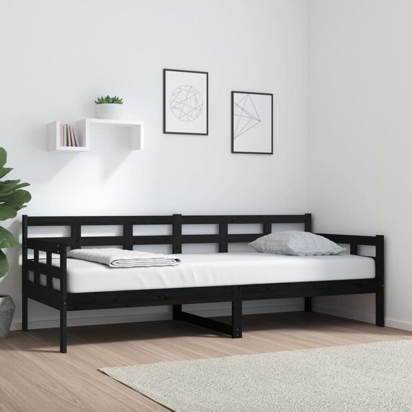 vidaXL Sof&aacute;-cama 80x200 cm madeira de pinho maci&ccedil;a preto