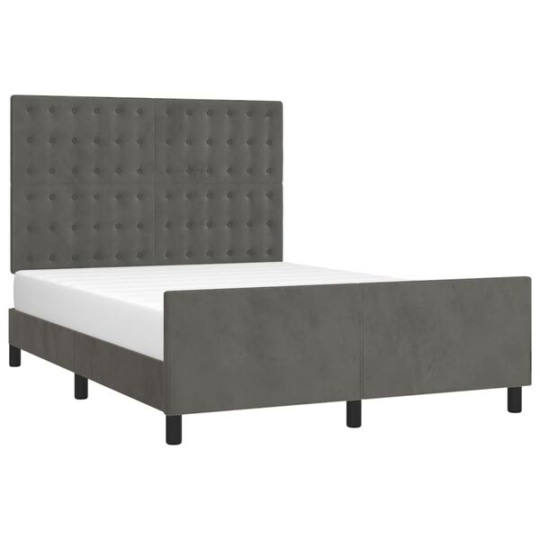 vidaXL Estrutura de cama sem colch&atilde;o 140x190 cm veludo cinzento-escuro