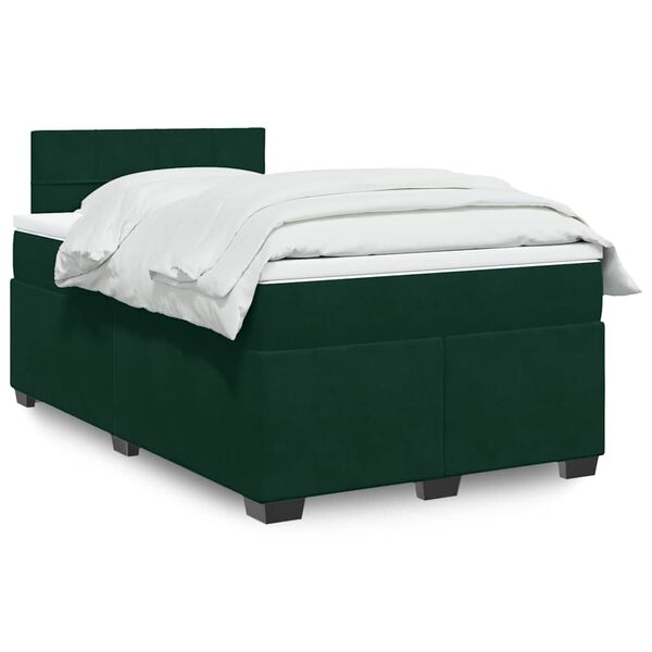 vidaXL Cama boxspring com colch&atilde;o 120x200 cm veludo verde-escuro