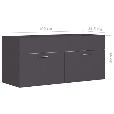 vidaXL Armário de lavatório 100x38,5x46 cm contraplacado cinzento