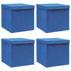 vidaXL Caixas de arruma&ccedil;&atilde;o com tampas 4 pcs 32x32x32 cm tecido azul