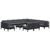 vidaXL 14 pcs conjunto lounge jardim c/ almofadões pinho maciço preto