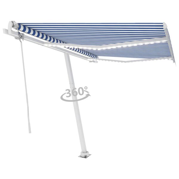 vidaXL Toldo autom&aacute;tico LED e sensor de vento 300x250 cm azul e branco