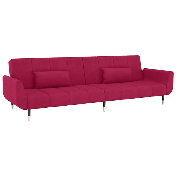 vidaXL Sof&aacute;-cama 2 lugares com duas almofadas veludo vermelho tinto