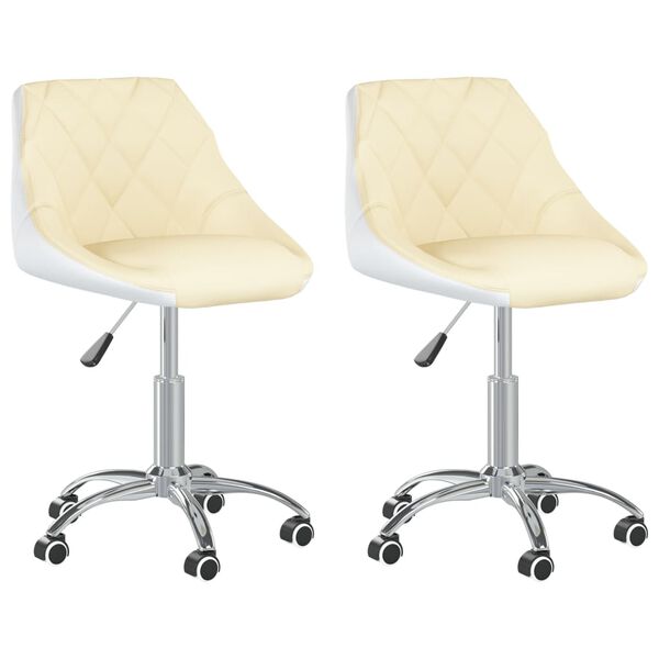 vidaXL Cadeiras de jantar girat&oacute;rias 2 pcs couro art. creme/branco