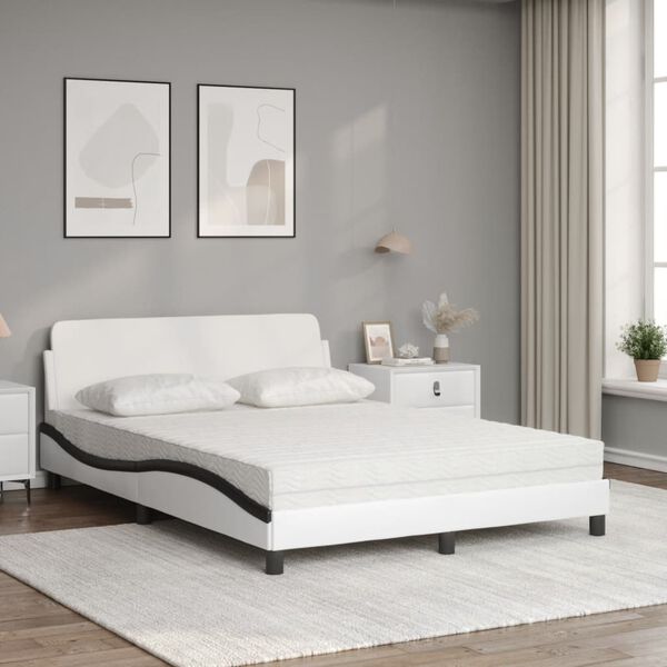 vidaXL Cama com colch&atilde;o Dover 120x200 cm couro artificial branco e preto