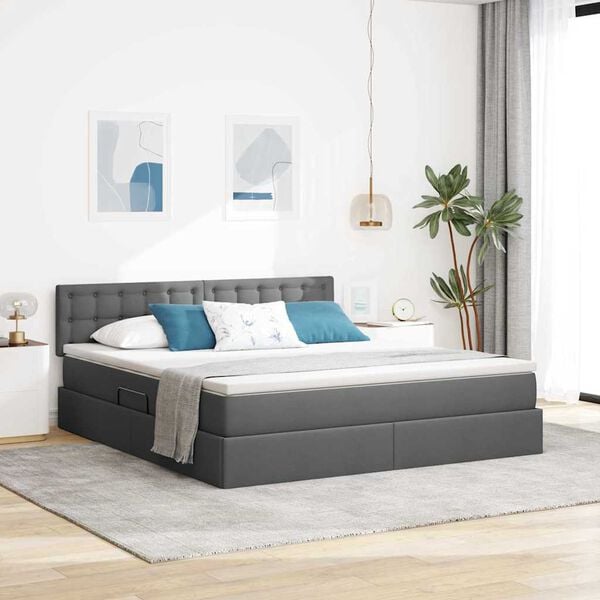 vidaXL Cama com arruma&ccedil;&atilde;o e LED Cinza Escuro 180 x 200 cm tecido