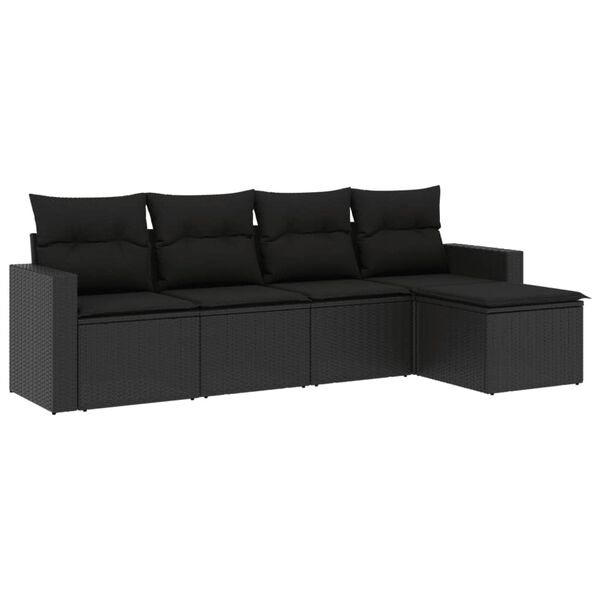 vidaXL 5 pcs conjunto sofás de jardim com almofadões vime PE preto