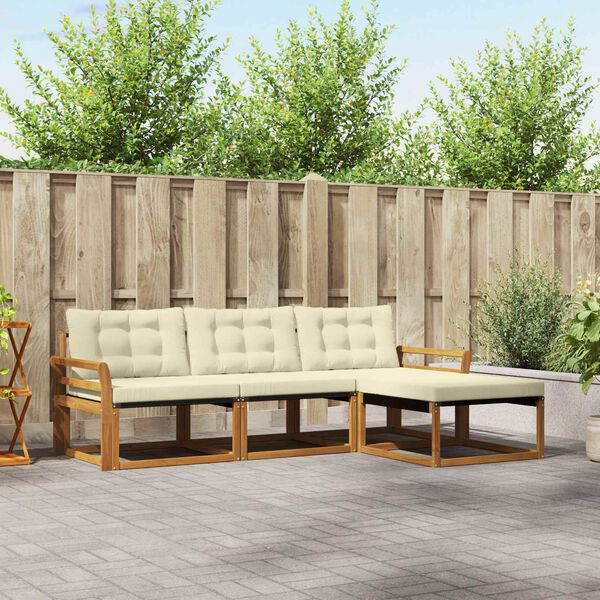 vidaXL Conjunto de Sof&aacute;s para Exterior 4 pcs Natural e Creme