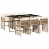 vidaXL 7 pcs conjunto de jantar p/ jardim com almofad&otilde;es vime PE bege