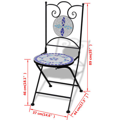 vidaXL Cadeiras de bistrô dobráveis 2 pcs cerâmica azul e branco