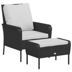 vidaXL Cadeira de jardim com apoio de p&eacute;s vime PE preto