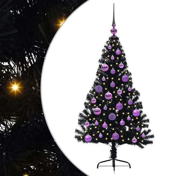 vidaXL &Aacute;rvore de Natal Artificial Pr&eacute;-iluminada Preto 120 cm PVC