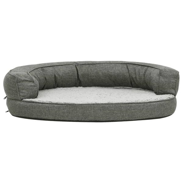 vidaXL Cama para c&atilde;es ergon&oacute;mica 90x64cm aspeto linho pel&uacute;cia cinzento