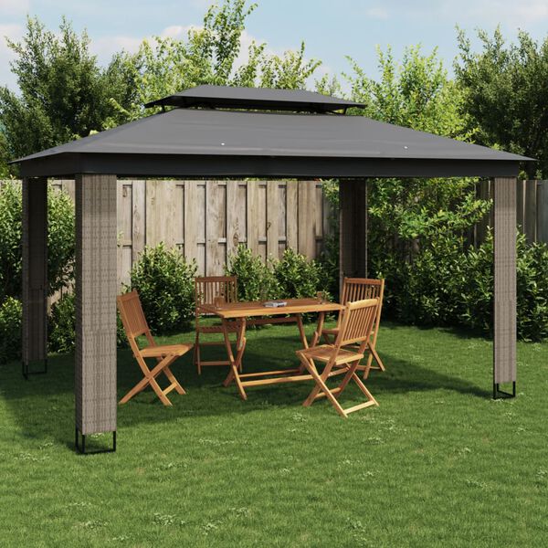 VidaXL Gazebo com telhado duplo 3,94x2,96 m a&ccedil;o antracite