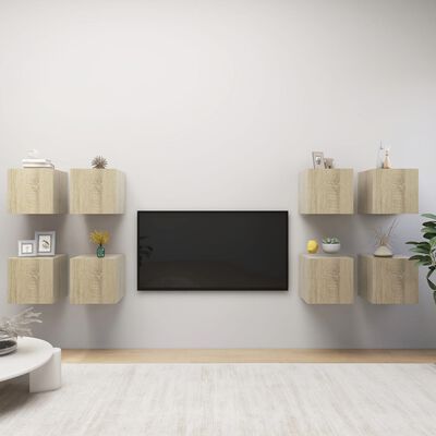 vidaXL Móveis de parede para TV 8 pcs 30,5x30x30 cm carvalho sonoma