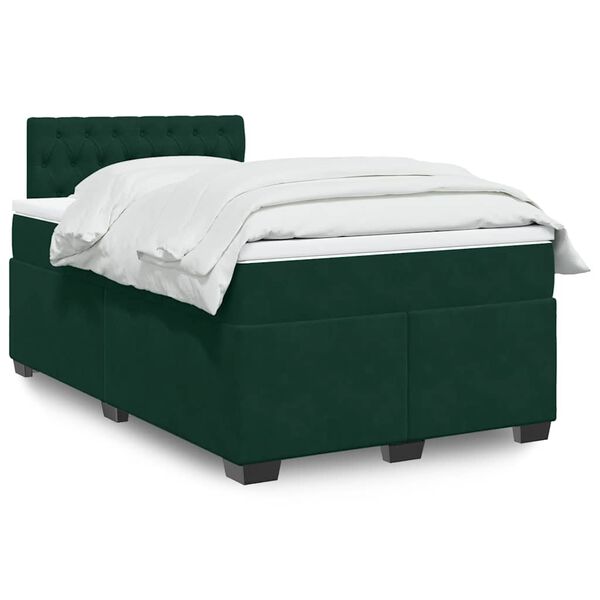 vidaXL Cama boxspring com colch&atilde;o 120x190 cm veludo verde-escuro