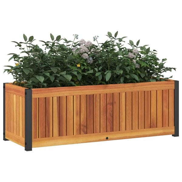 vidaXL Vaso/floreira de jardim 80x30x27,5 cm ac&aacute;cia maci&ccedil;a e a&ccedil;o