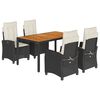vidaXL 5 pcs conjunto de jantar p/ jardim c/ almofad&otilde;es vime PE preto