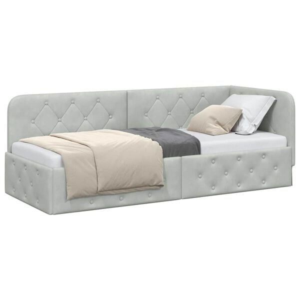 vidaXL Estrutura de Cama de Canto Cinzento-claro 80 x 200 cm Veludo