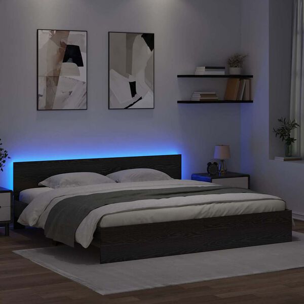 vidaXL Estrutura da Cama com cabeceira Carvalho Preto 180 x 200 cm